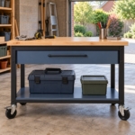 Front view of the mobile workbench with drawer and lower shelf