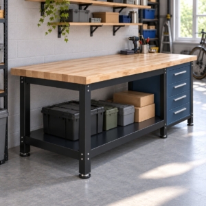 The heavy-duty workbench seen from the other end