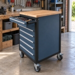The rolling tool cabinet seen from the other side with its push handle