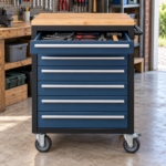 Front view of the six drawers of the rolling tool cabinet